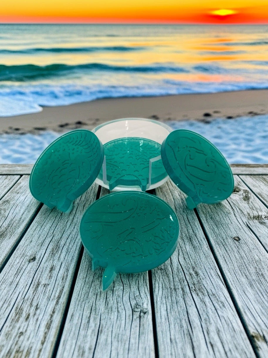 Marine Coasters with Holder - Blue/Green
