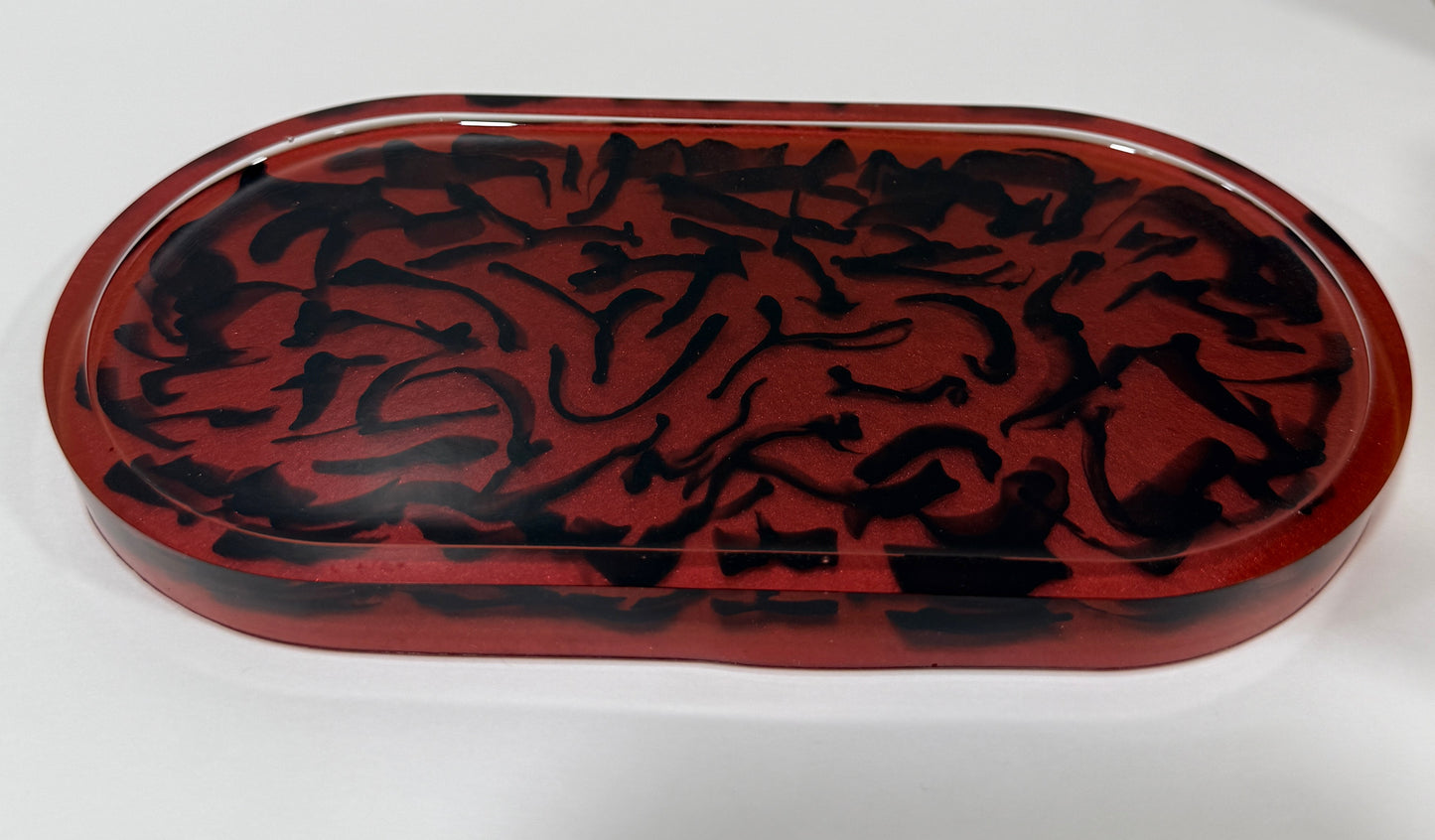 Oval Decorative Tray - Red/Black