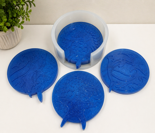 Marine Coasters with Holder - Blue