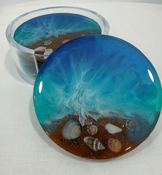 Beach Coasters with Holder - 3 1/2" Round