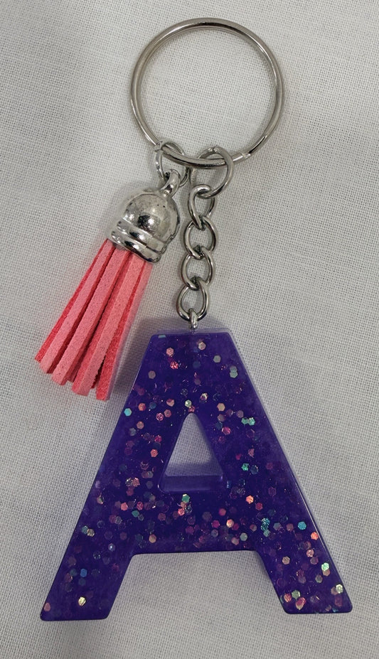 "A" Purple Glitter Keychain